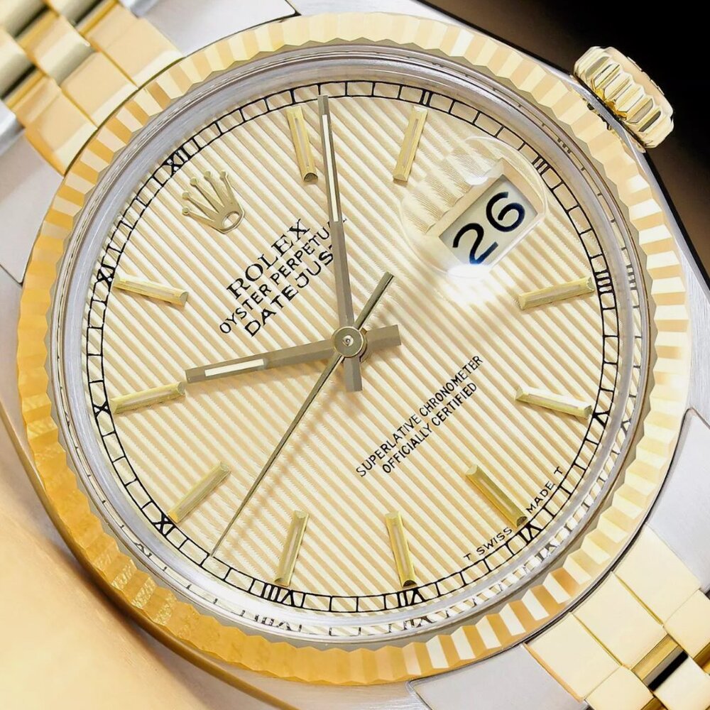 Rolex Men's Datejust 36mm 18k Champagne Dial Factory Watch